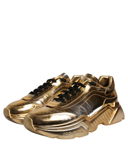 Dolce &amp; Gabbana Gold Leather Daymaster Low Top Sneakers Shoes