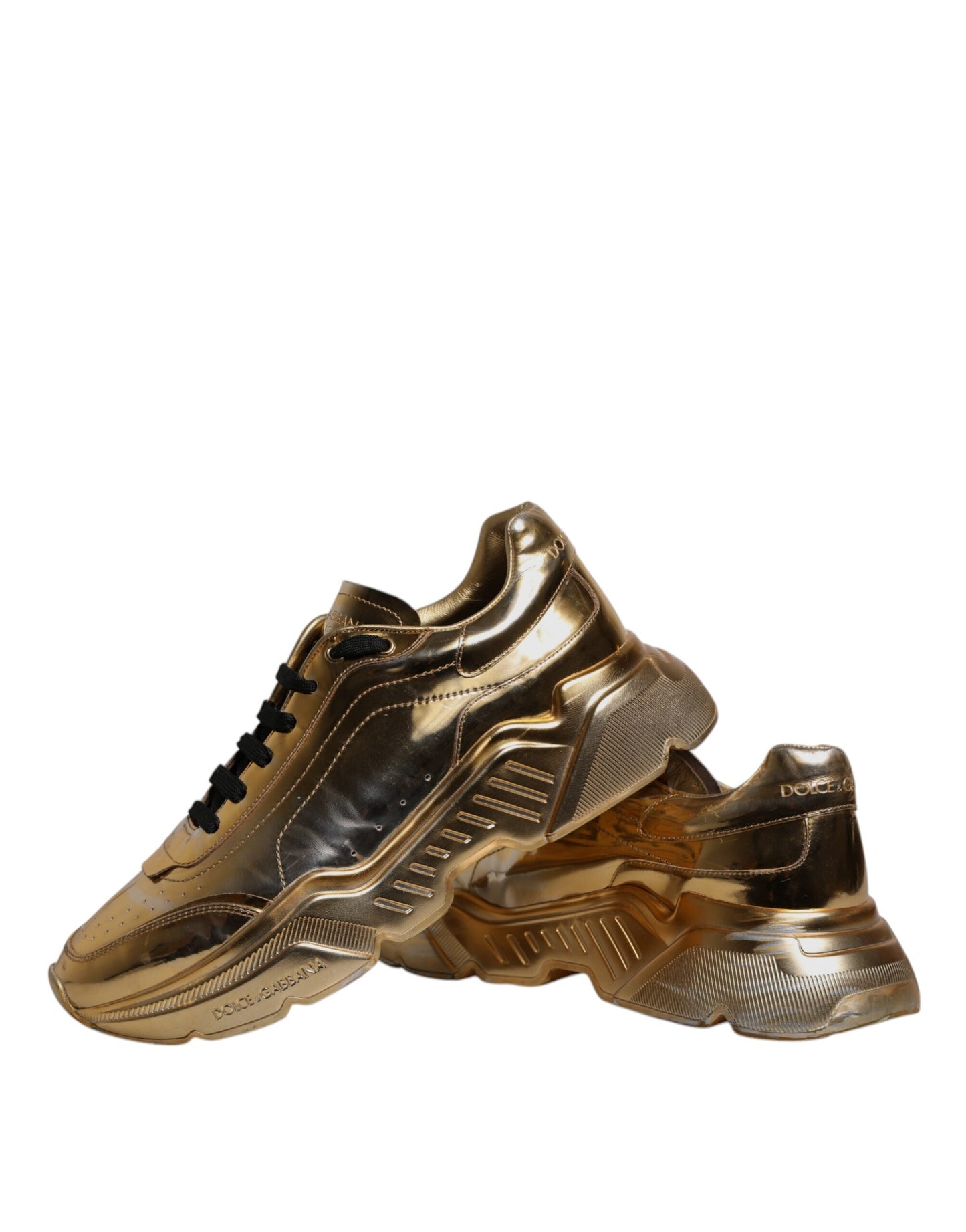 Dolce &amp; Gabbana Gold Leather Daymaster Low Top Sneakers Shoes