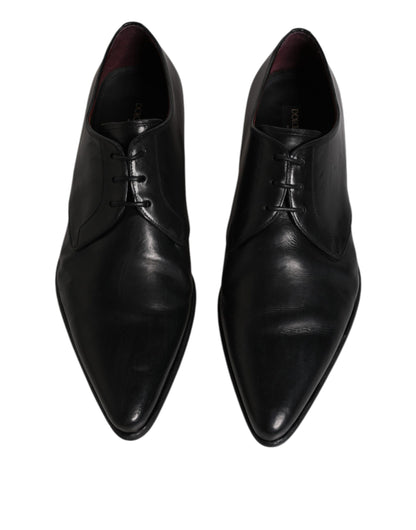 Dolce &amp; Gabbana Black Leather Lace Up Men Derby Formal Shoes