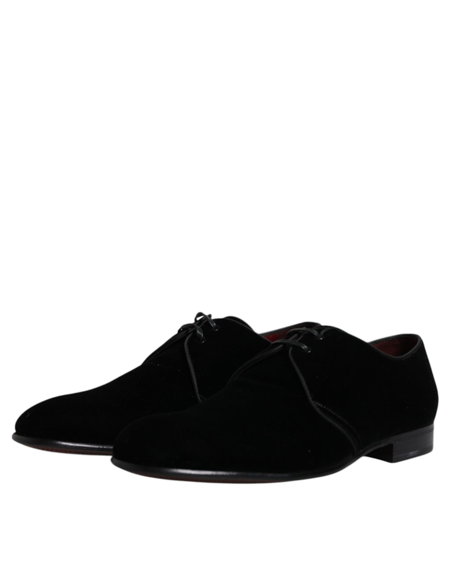 Dolce &amp; Gabbana Black Velvet Leather Lace Up Derby Shoes