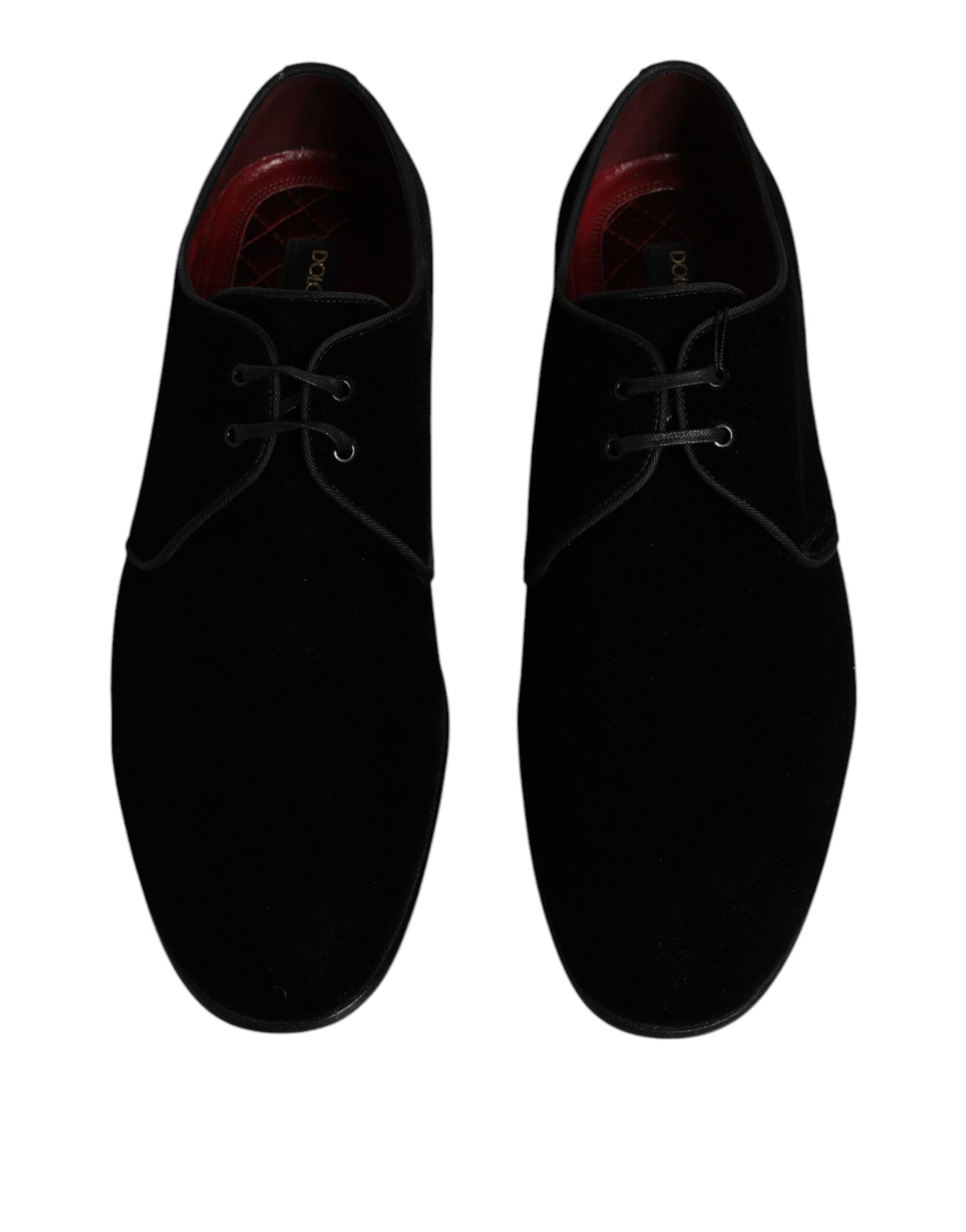 Dolce &amp; Gabbana Black Velvet Leather Lace Up Men Derby Shoes