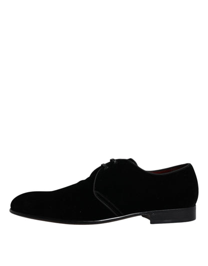 Dolce &amp; Gabbana Black Velvet Leather Lace Up Men Derby Shoes