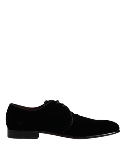 Dolce &amp; Gabbana Black Velvet Leather Lace Up Men Derby Shoes