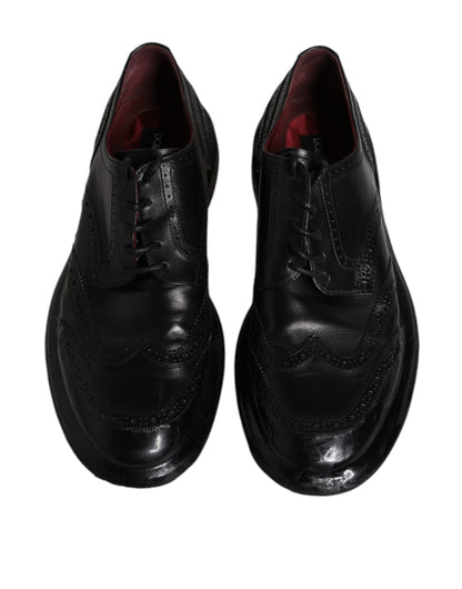 Dolce &amp; Gabbana Black Leather Derby Wingtip Formal Shoes