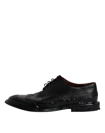 Dolce &amp; Gabbana Black Leather Derby Wingtip Formal Shoes