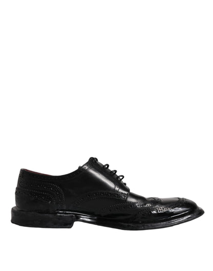 Dolce &amp; Gabbana Black Leather Derby Wingtip Formal Shoes