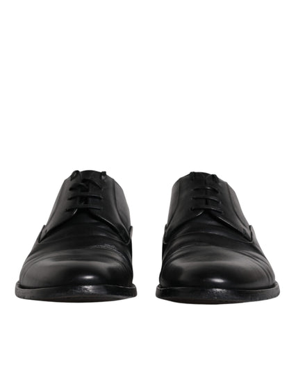 Dolce &amp; Gabbana Black Leather Lace Up Men Derby Formal Shoes