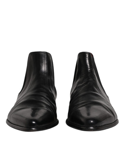 Dolce &amp; Gabbana Black Leather Chelsea Men Ankle Boots Shoes