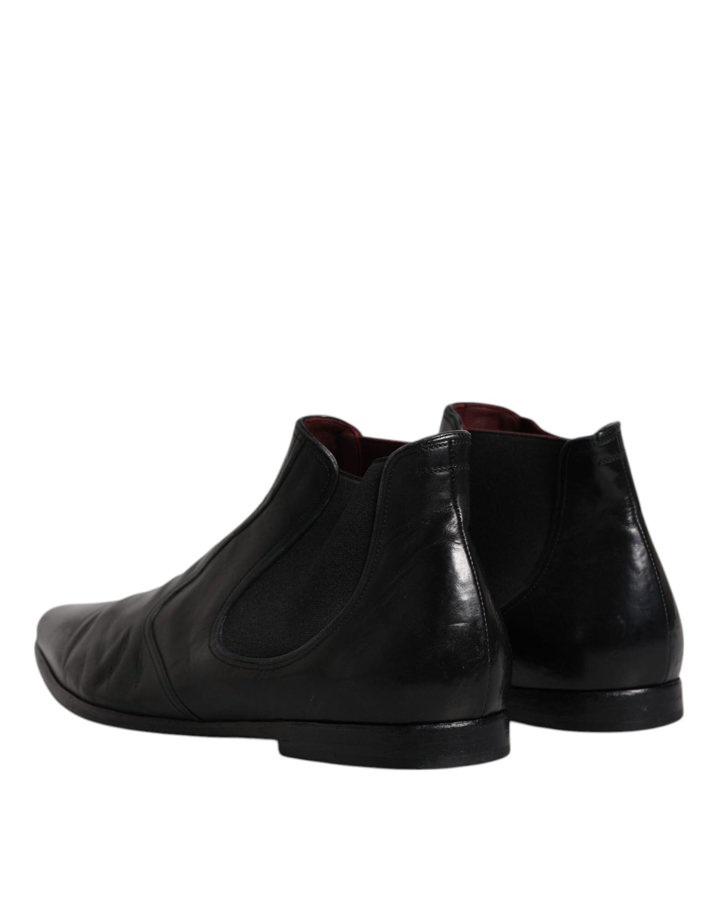 Dolce &amp; Gabbana Black Leather Chelsea Men Ankle Boots Shoes