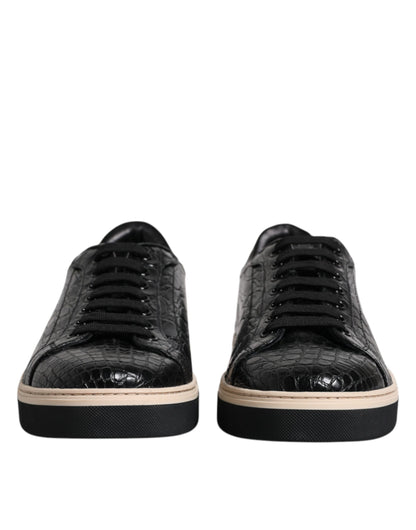 Dolce &amp; Gabbana Black Leather Low Top Men Sneakers Shoes