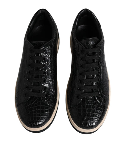 Dolce &amp; Gabbana Black Leather Low Top Men Sneakers Shoes