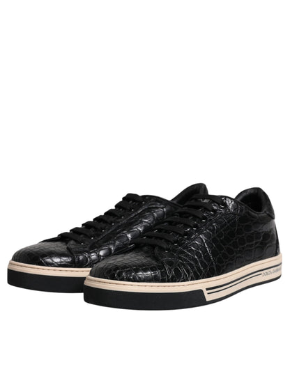 Dolce &amp; Gabbana Black Leather Low Top Men Sneakers Shoes