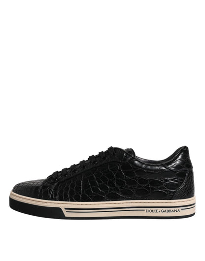 Dolce &amp; Gabbana Black Leather Low Top Men Sneakers Shoes