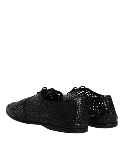 Dolce &amp; Gabbana Black Woven Leather Lave Up Derby Shoes