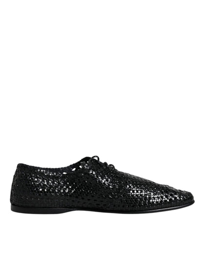 Dolce &amp; Gabbana Black Woven Leather Lave Up Derby Shoes