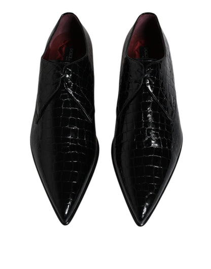 Dolce &amp; Gabbana Black Exotic Leather Mens Derby Formal Shoes