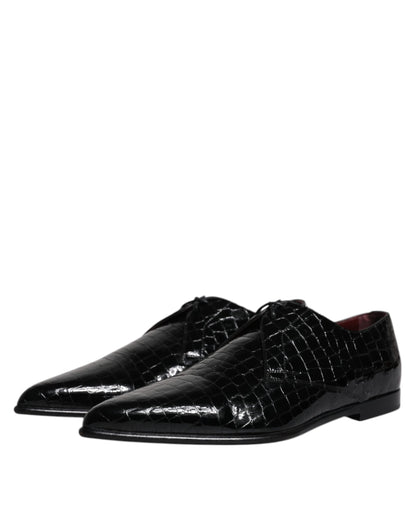 Dolce &amp; Gabbana Black Exotic Leather Mens Derby Formal Shoes