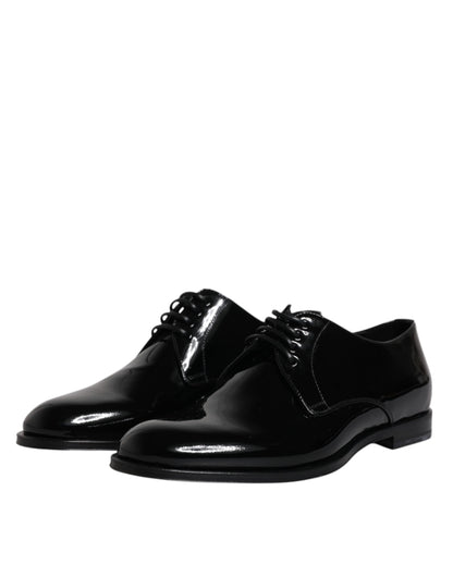 Dolce &amp; Gabbana Black Patent Leather Derby Formal Dress Shoes