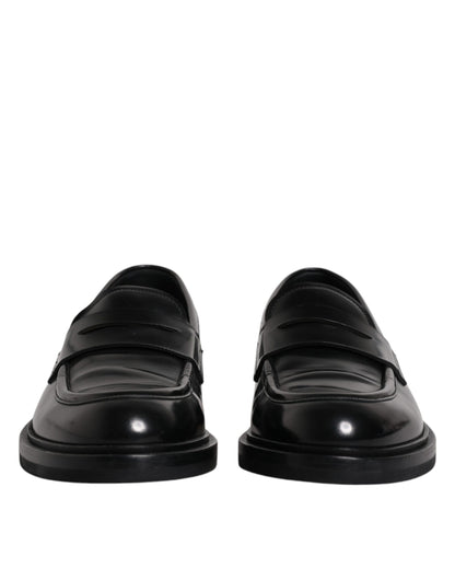 Dolce &amp; Gabbana Black Leather Moccasin Formal Dress Shoes