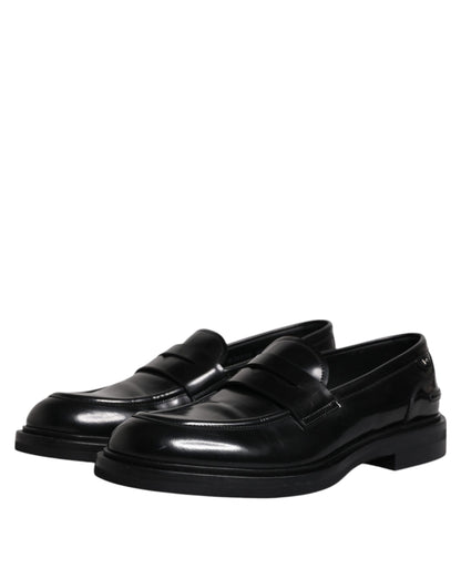 Dolce &amp; Gabbana Black Leather Moccasin Formal Dress Shoes