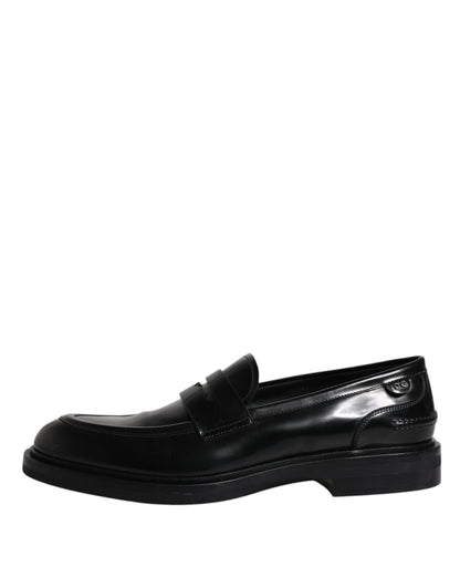 Dolce &amp; Gabbana Black Leather Moccasin Formal Dress Shoes