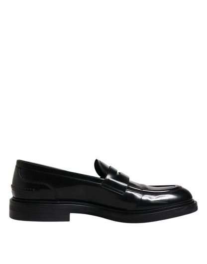 Dolce &amp; Gabbana Black Leather Moccasin Formal Dress Shoes