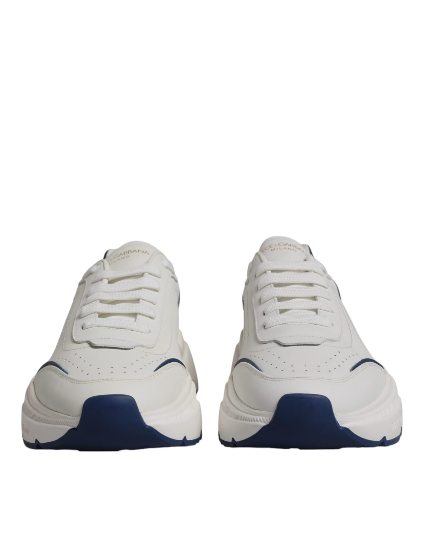 Dolce &amp; Gabbana White Blue DAYMASTER Leather Sneakers Shoes