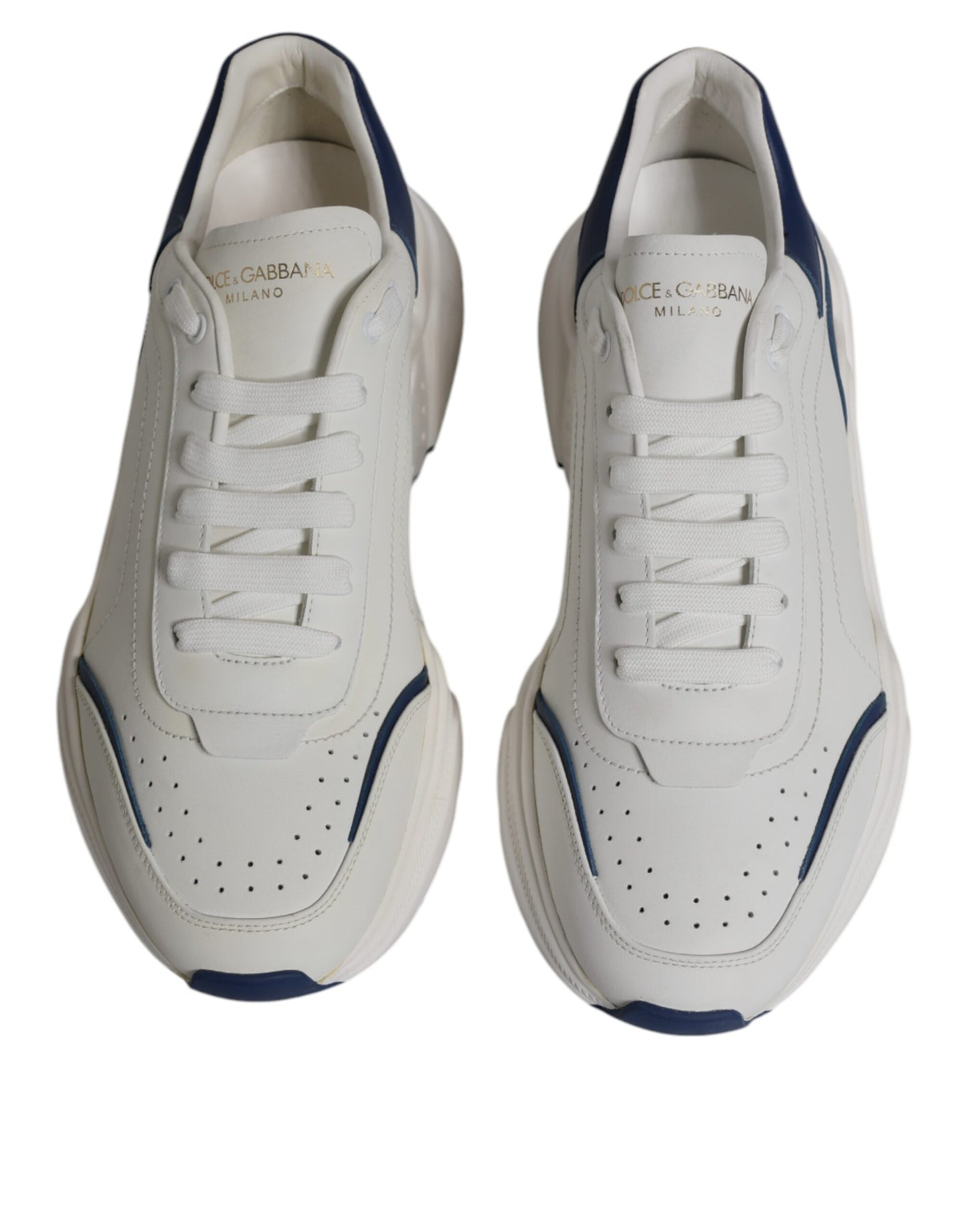 Dolce &amp; Gabbana White Blue DAYMASTER Leather Sneakers Shoes