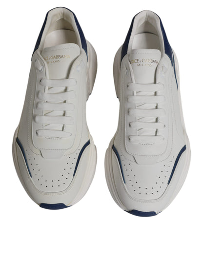 Dolce &amp; Gabbana White Blue DAYMASTER Leather Sneakers Shoes