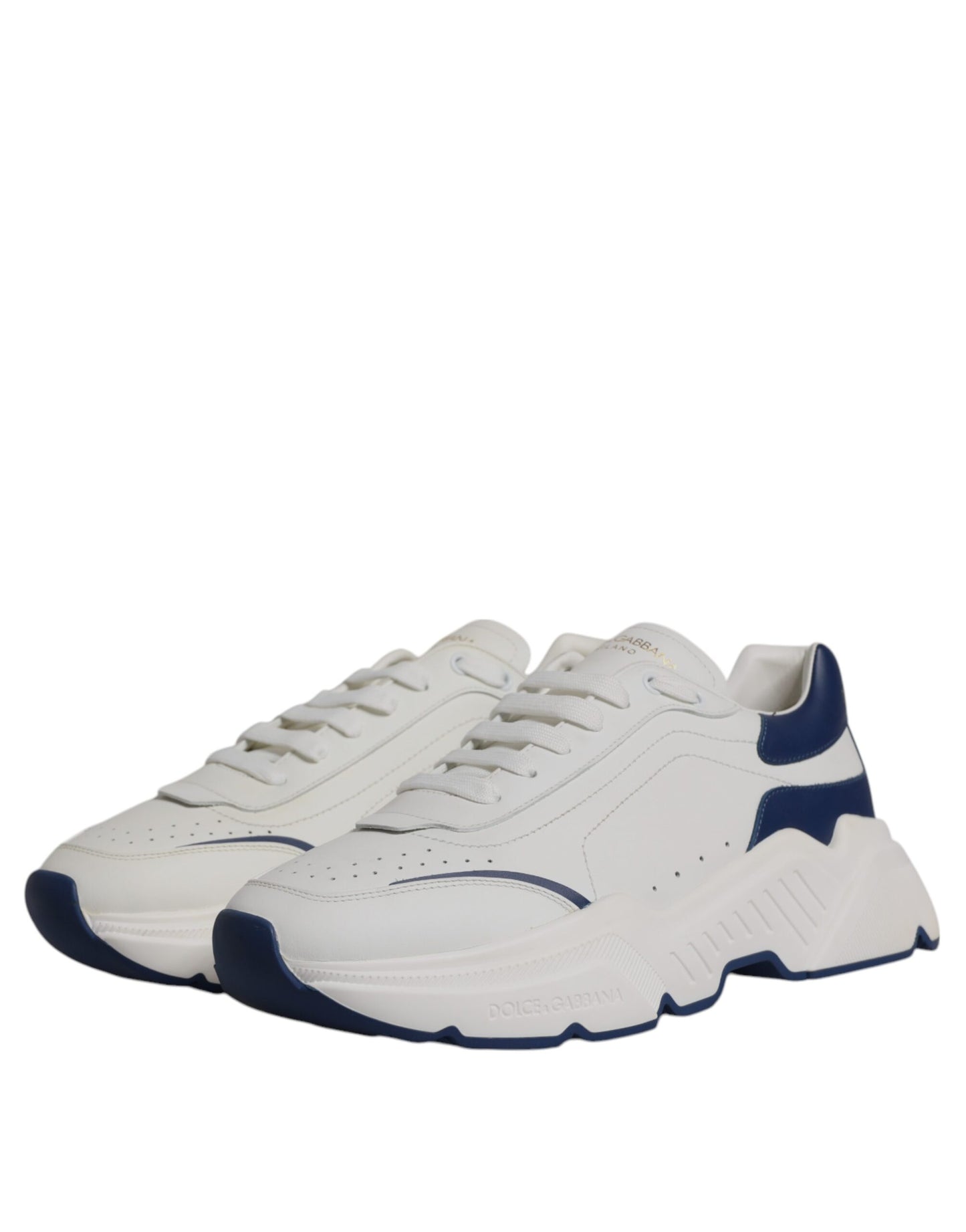 Dolce &amp; Gabbana White Blue DAYMASTER Leather Sneakers Shoes