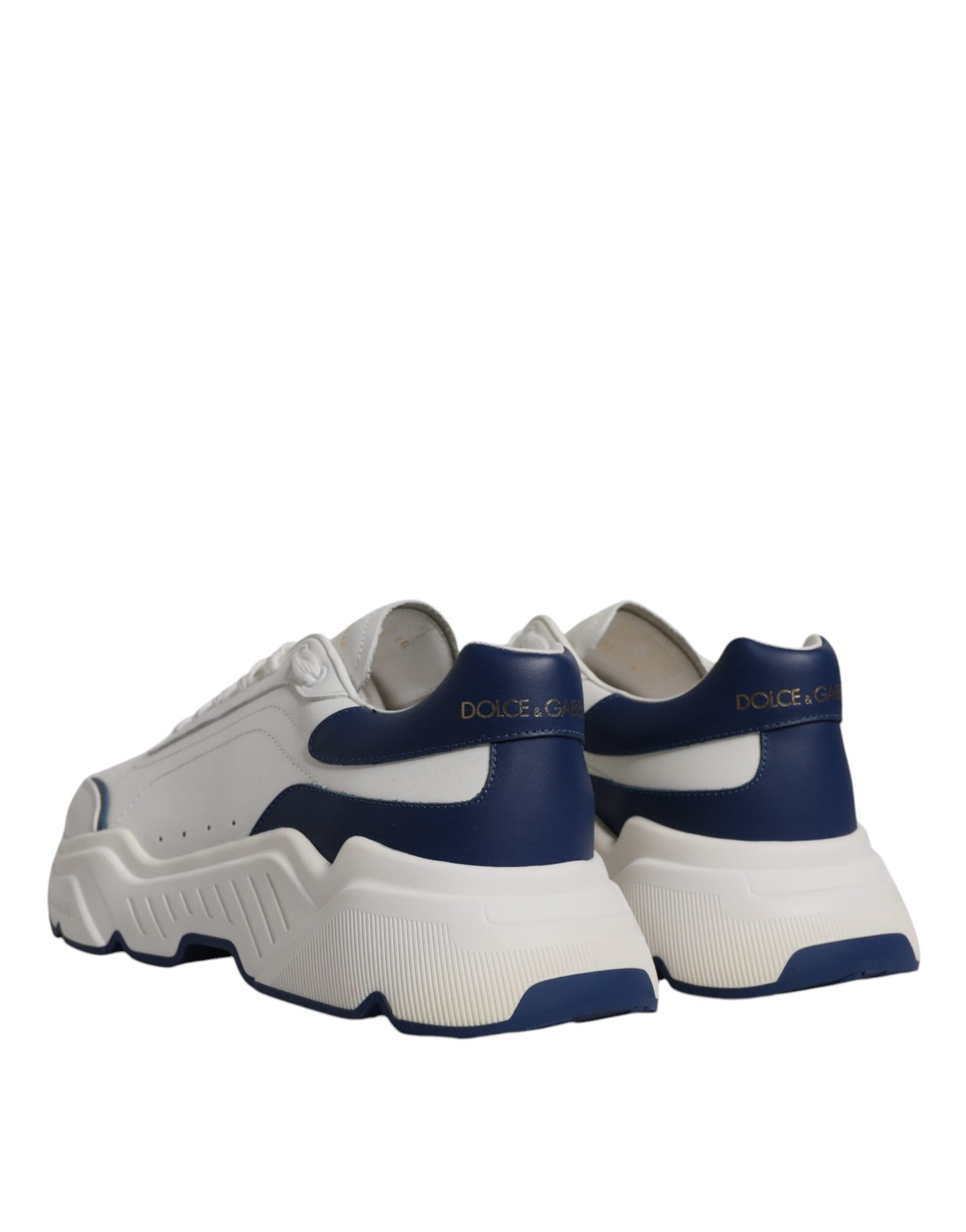 Dolce &amp; Gabbana White Blue DAYMASTER Leather Sneakers Shoes