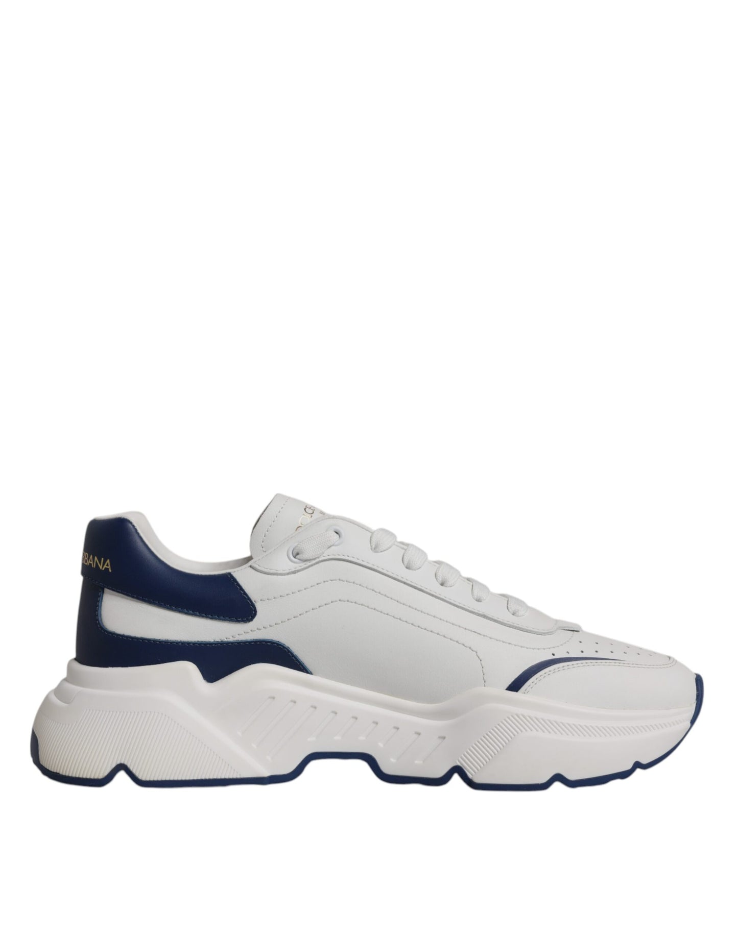 Dolce &amp; Gabbana White Blue DAYMASTER Leather Sneakers Shoes