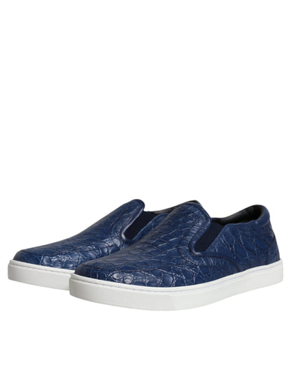 Dolce &amp; Gabbana Blue Croc Exotic Leather Men Sneakers Shoes