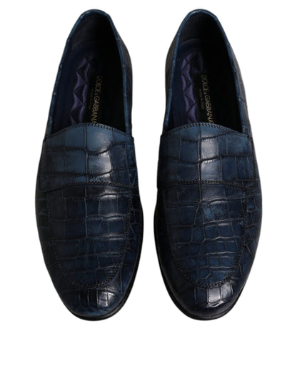 Dolce &amp; Gabbana Blue Exotic Leather Moccasin Slip On Shoes