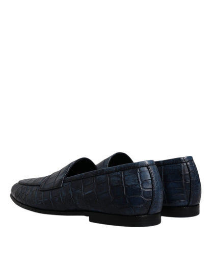 Dolce &amp; Gabbana Blue Exotic Leather Moccasin Slip On Shoes