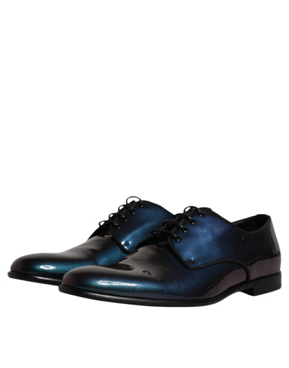 Dolce &amp; Gabbana Peacock Patent Leather Derby Men Dress Shoes