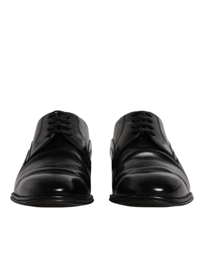 Dolce &amp; Gabbana Black Leather Derby Formal Men Dress Shoes