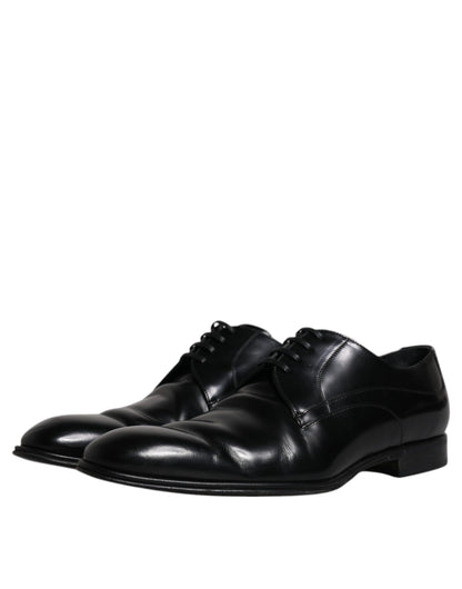 Dolce &amp; Gabbana Black Leather Derby Formal Men Dress Shoes