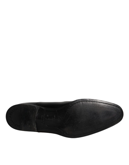 Dolce &amp; Gabbana Black Leather Derby Formal Men Dress Shoes