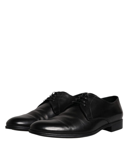 Dolce &amp; Gabbana Black Leather Lace Up Men Derby Formal Shoes