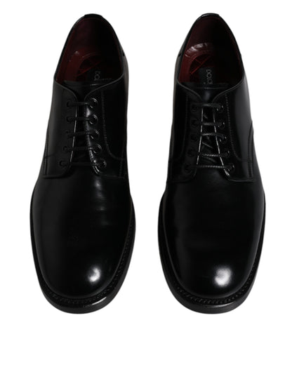 Dolce &amp; Gabbana Black Leather Lace Up Men Derby Formal Shoes