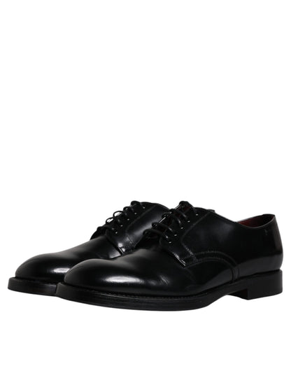 Dolce &amp; Gabbana Black Leather Lace Up Men Derby Formal Shoes