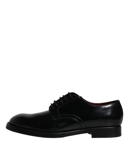 Dolce &amp; Gabbana Black Leather Lace Up Men Derby Formal Shoes