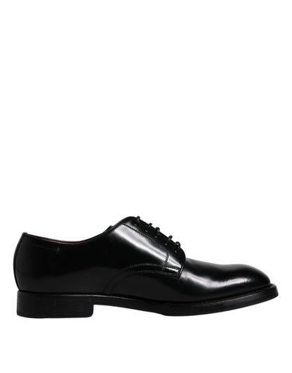 Dolce &amp; Gabbana Black Leather Lace Up Men Derby Formal Shoes