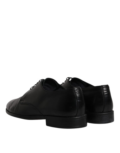 Dolce &amp; Gabbana Black Leather Lace Up Men Derby Formal Shoes