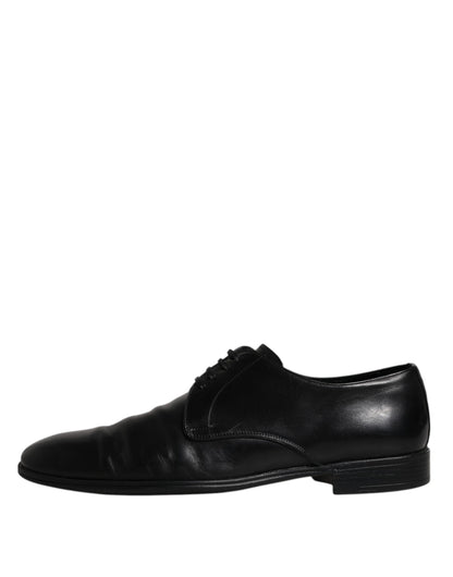 Dolce &amp; Gabbana Black Leather Lace Up Men Derby Formal Shoes