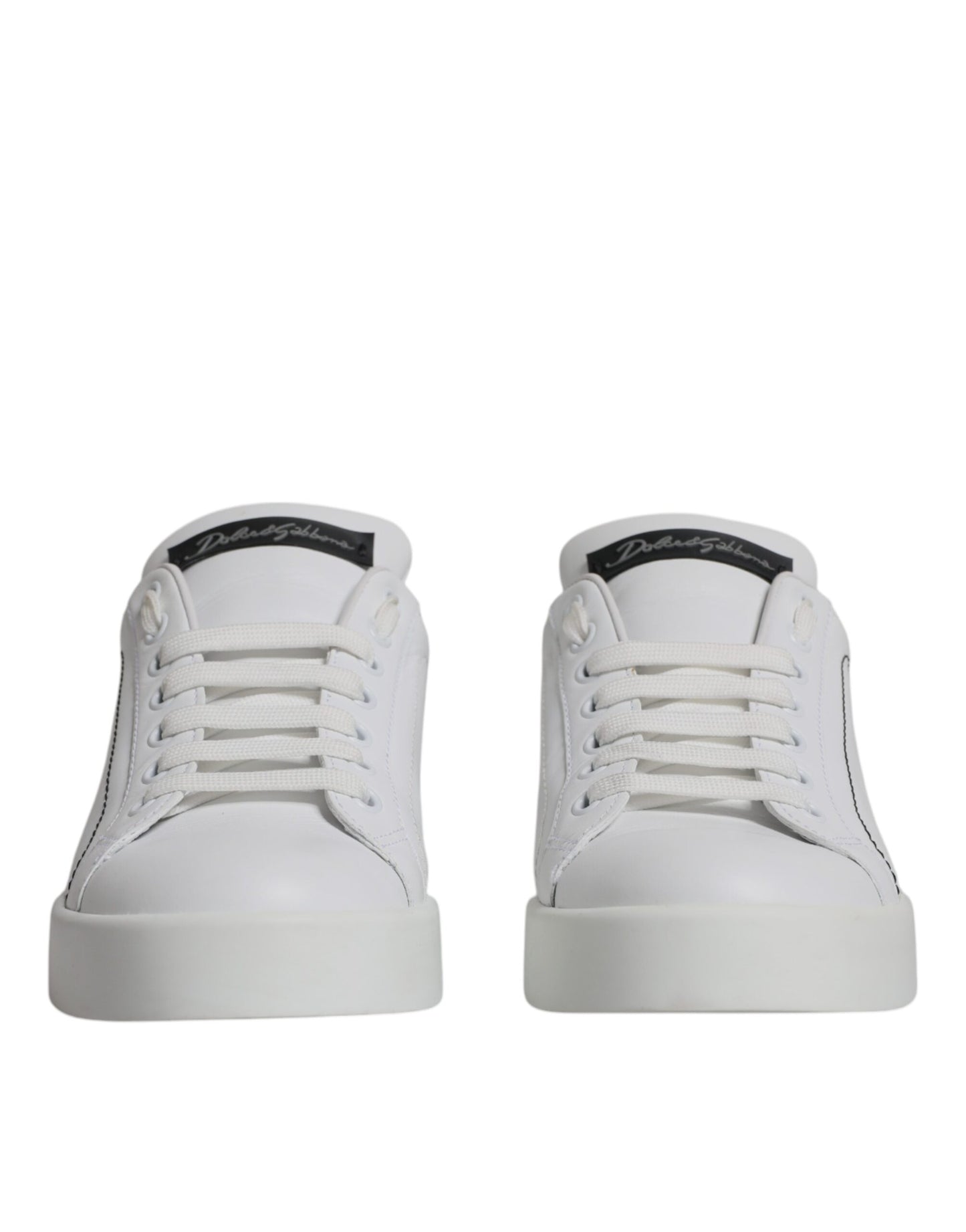 Dolce &amp; Gabbana White Silver Leather Low Top Men Sneakers Shoes