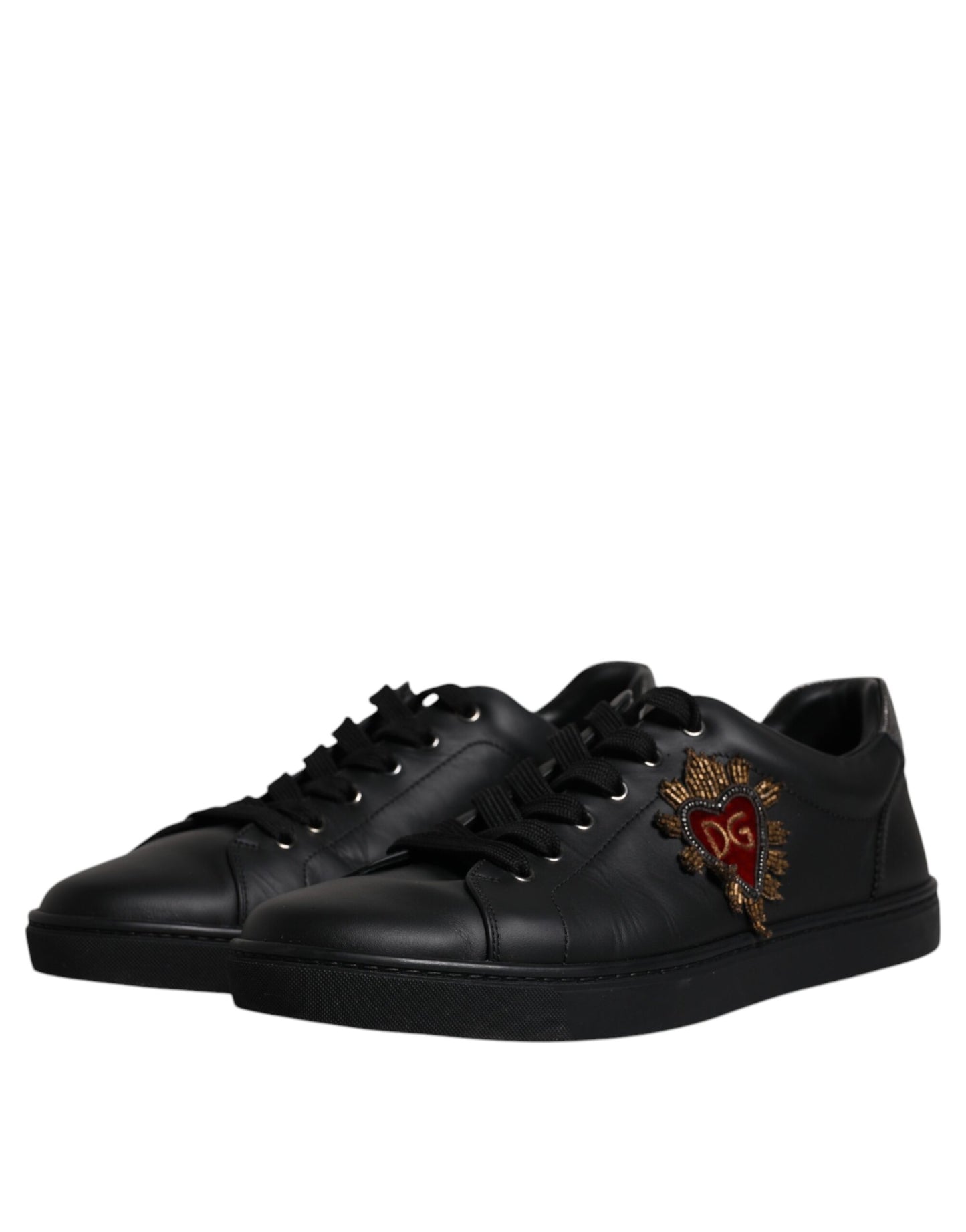 Dolce &amp; Gabbana Black Leather London Heart Men Sneakers Shoes