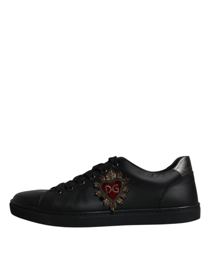 Dolce &amp; Gabbana Black Leather London Heart Men Sneakers Shoes