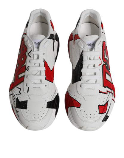 Dolce &amp; Gabbana White Daymaster Hand Painted Sneakers Shoes